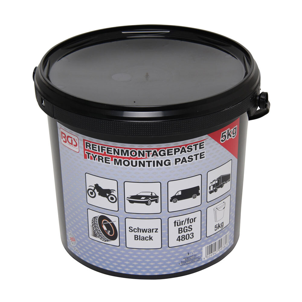 Pâte de montage pneus noire 5kg BGS Technic évite fuites air et rayures