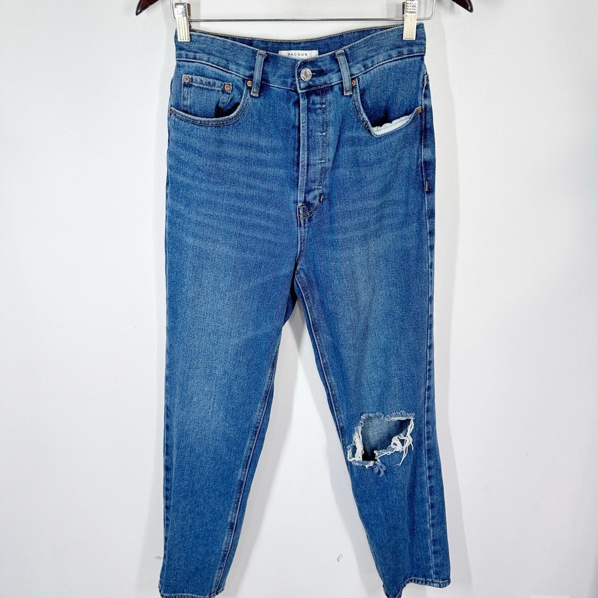 PACSUN Ultra High-Rise Slim Button-Fly Jeans Ripped Distressed Blue Size 27  V28