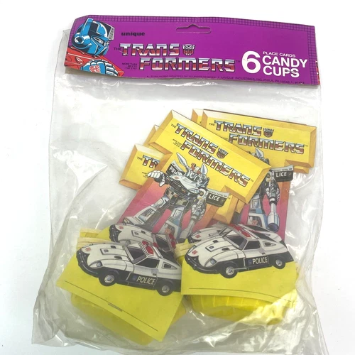 Vintage Transformers 6 Candy Cups Cards Party Police Car 80s 1984 NOS *SEALED