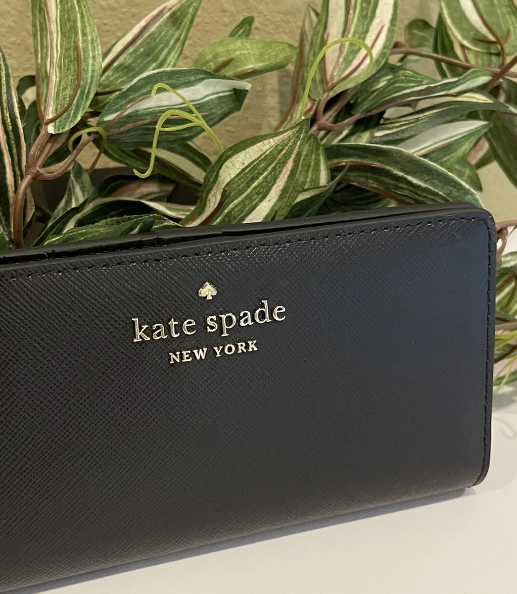 KATE SPADE STACI LARGE SLIM BIFOLD WALLET BLACK LEATHER CARD CASE HOLDER GOLD
