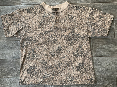 VTG FLINT RIVER OUTDOOR WEAR Nature s Edge ￼Camo single stitch, 3 Button T Shirt