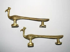 Engraved Peacock Door Handle Brass Peafowl Figural French Garden Door Pull HK142