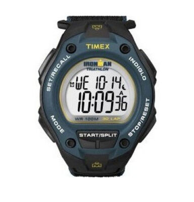 Timex Mens Ironman INDIGLO Quartz Calendar Alarm Black Fabric Watch 43 MM T5K413