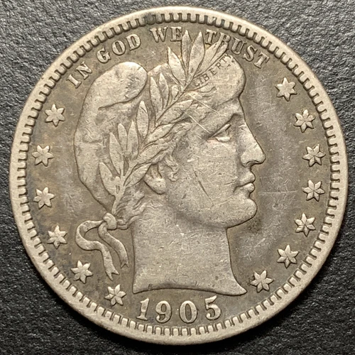 1905 S Barber Silver Quarter San Fransisco Mint 25c VF+/XF 90% US Type Coin