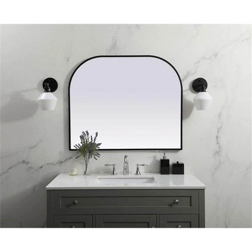 Elegant Decor Blaire 36x30" Arch Modern MDF Wood/Iron Mirror in Black - Picture 7 of 9