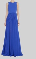 795 Badgley Mischka Women Blue Sleeveless Draped A-Line Gown Dress Size 16