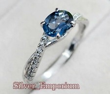 London Blue Topaz Natural Gemstone 925 Sterling Silver Engagement Ring For Women