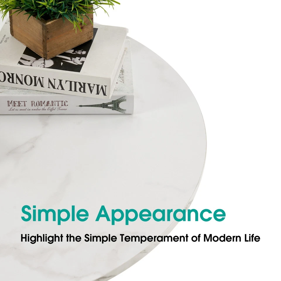 Mesa de centro redonda Ivinta con patas de vidrio en forma de X, mesa central superior de mármol Foto 3 de 4