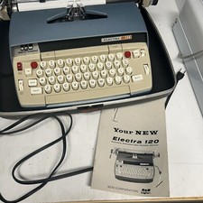 VTG Smith Corona Electra 120 Electric Typewriter w/Case - Blue - Letter B Stuck thumbnail
