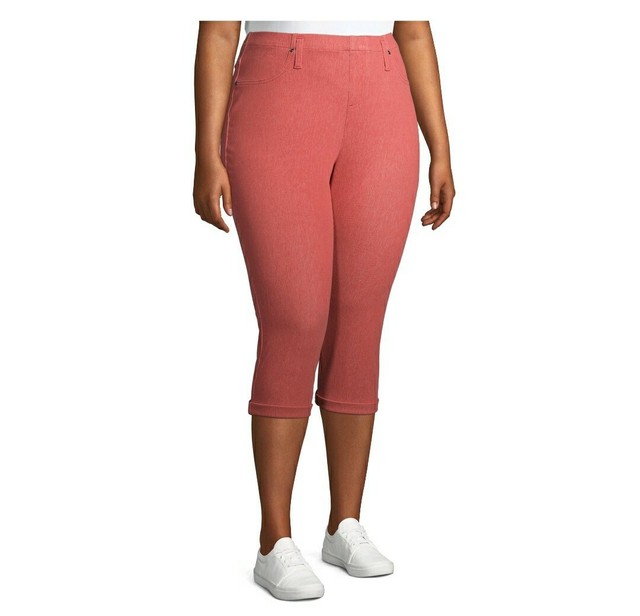 Terra & Sky Plus Size Capri Jeggings 2X Coral Denim Jean Cropped Pants