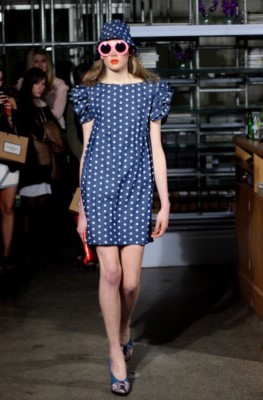 karen walker blue dress NEW Karen Walker Runway Collection Dolly Chambray R Dress Sz 8 Polka Dot  Z268-12