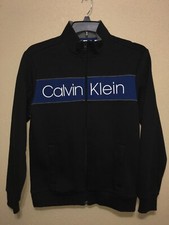 Calvin Klein Mens Sweatshirt Black Blue Logo Zip Up SZ L NEW