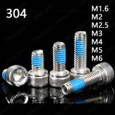 304 Stainless Steel Hex Socket Bolts Cap Head With Blue Patch Lock Screw M1.6-M6