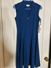 Calvin Klein Women's Sleeveless Scuba Crepe A-Line Logo Zip Dress Size 2