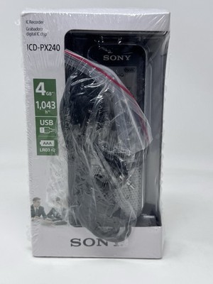 New Sony ICD-PX240 4GB Digital Voice Recorder USB Stereo Microphone Headphones