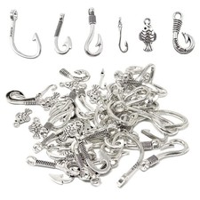 Honbay 60PCS Alloy Fish Hook Double Sided Fish Charms Pendant Fishing Jewelry Fi