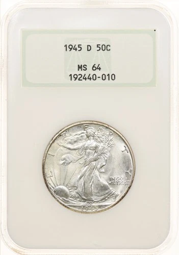 1945-D 50C NGC MS64 Walking Liberty Silver Half Dollar Old Fatty Holder Green