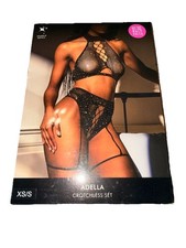 Ann Summers Adella Crotchless Set XS/S Black Sparkle Detail