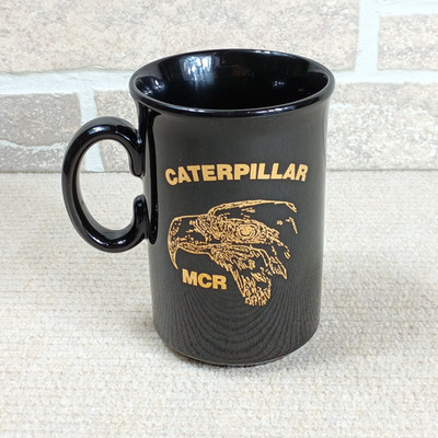Vintage Caterpillar MCR Mug Black Gold Logo Eagle Made In England Hot Cold Cup
