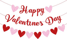 Happy Valentine'S Day Decorations Red Pink Heart Banner Garland Romantic Gift