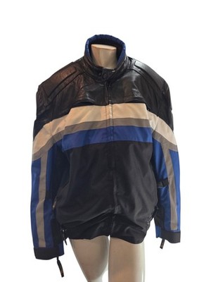 Xelement Men's Jacket XXL Black Blue Leather Padded Motorcycle Biker