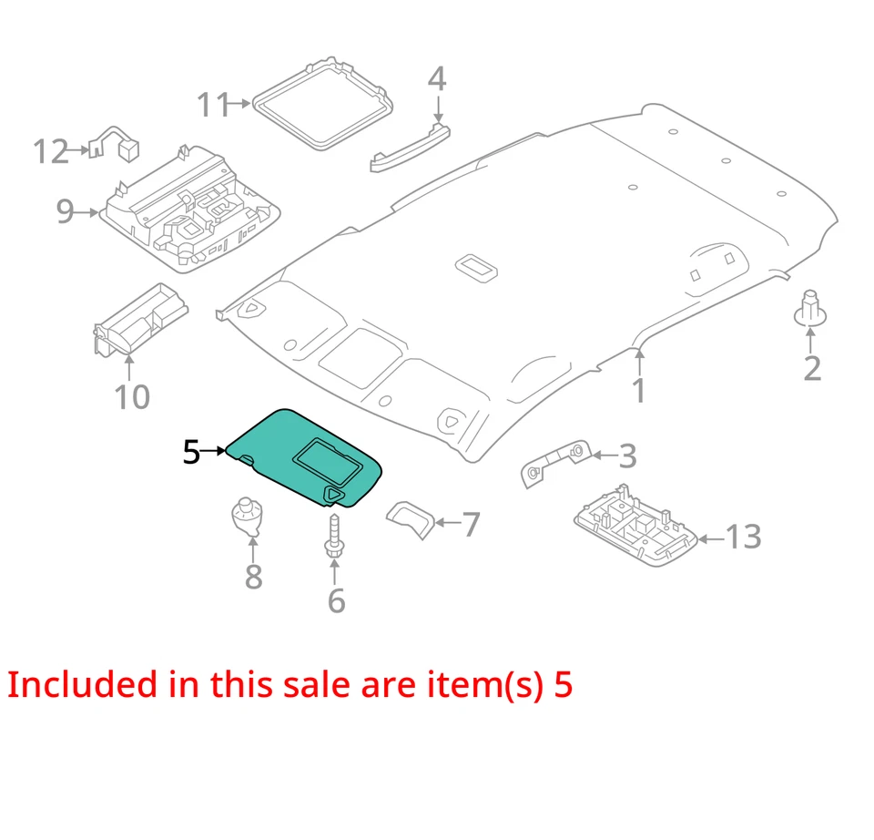 Parasol para conductor Nissan LEAF LH 2018-2023 con iluminación gris OEM Foto 4 de 4