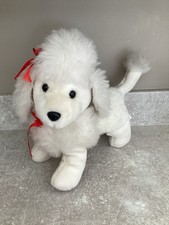 White Poodle Soft Toy Dog Gift/Present 30cm Plush Cuddle Puppy Red Ribbons