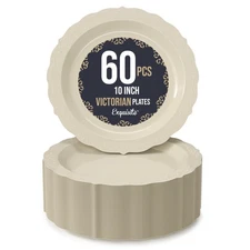 Victorian Plastic Plates - 60 Piece Disposable Party Set for 60 Guests - 10 I...