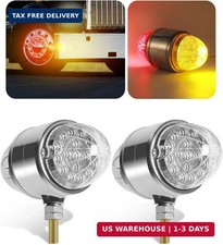 2PCS Amber/Red Double Face 34 LED Watermelon Turn Signal Lights, Semi Truck Chro