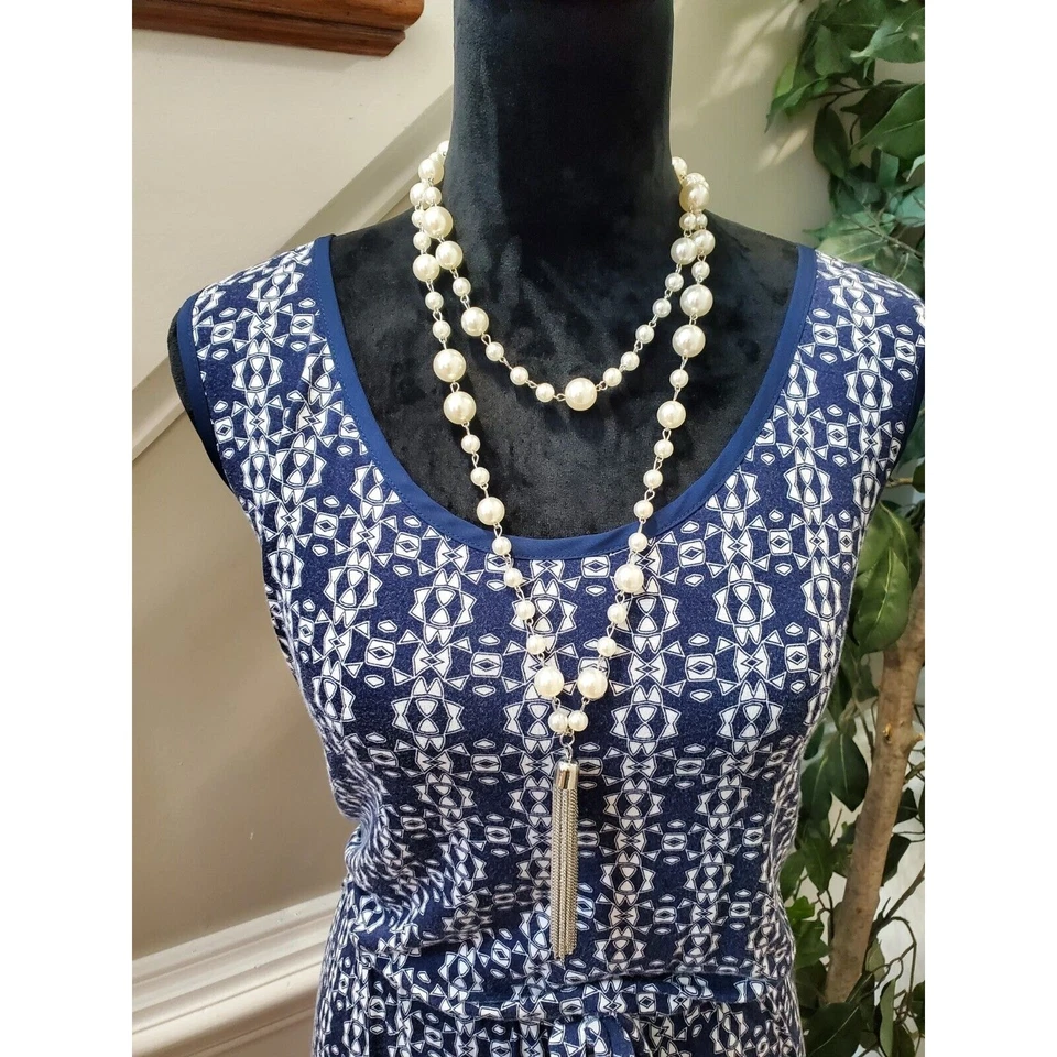 Vestido A New Approach para mujer azul rayón cuello redondo sin mangas hasta la rodilla talla 2X Foto 2 de 4