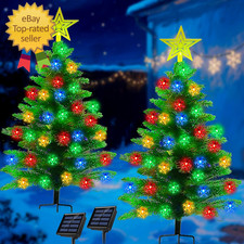 2 Pack 3.6Ft Solar Christmas Tree with 100 Snowflake Lights Waterproof Christmas