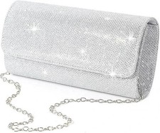 lovyoCoCo Evening Bag Clutch Purses for Women Ladies Sparkling Party Silver