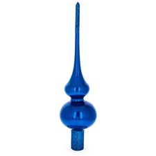 Glossy Blue with Sparkling Top Mouth Blown Glass Tree Topper 11 Inches