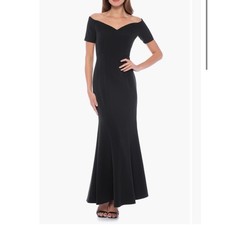 Marina Black Off Shoulder Mermaid Trumpet Gown Short Sleeve Medium Formal