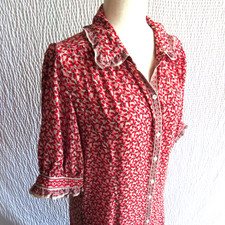 Cottagecore Women's Dress Max Studio London Red Pink Print Short Sleeve Ruffle L