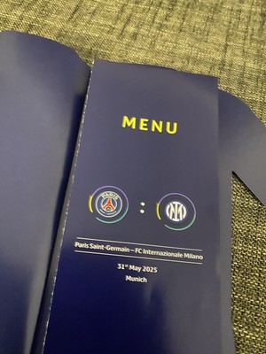 VIP Menü Card 2025 CHAMPIONS LEAGUE FINAL - INTER MILAN v PSG Munich 25