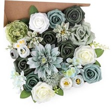 Artificial Flowers Combo Silk Mix Green Fake Flower with Stems for Sage Green