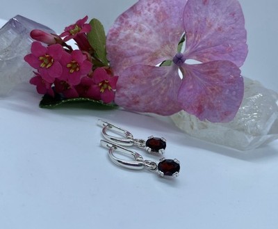 Sterling Silber 925 Ohrringe echter Granat, Handarbeit Geschenkbox