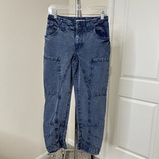 Free People Supersonic Slim Pants Womens 2 Blue Cargo Pleated Utility Cropped