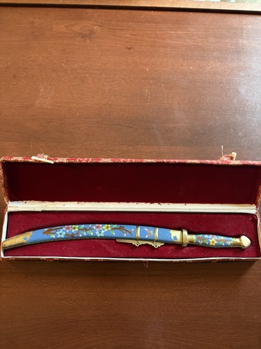 Asian Cloisonné Knife Letter Opener Page Turner With Case