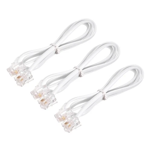 Téléphone Extension Corde 1.64FT Câble RJ11 6P4C Bouchons Mâle à Mâle Blanc 3pcs