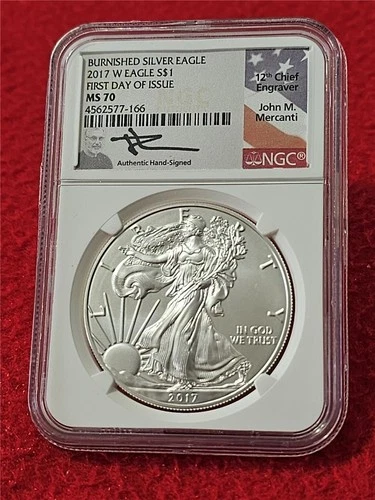 2017-W Silver Eagle Dollar ASE NGC MS 70 BURNISHED  FDI MERCANTI   #T1693