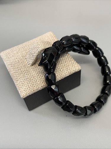Viktorianisches tiefschwarzes Wickelarmband Schlange facettiertes Glas Trauer - Bild 2 von 10