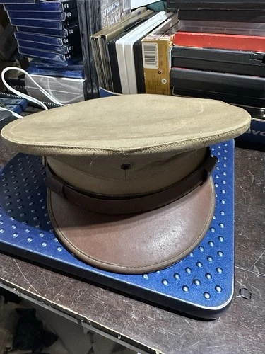 VTG US Military WW2 Era Army Officer Khaki Service Visor Cap Hat Sz 7 NAMED