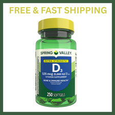 Spring Valley Extra Strength Vitamin D3 Softgels, 125 mcg 5000 IU , 250 Count,