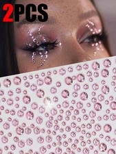 2pcs Pink 3D Rhinestone Face Gems Stickers For Festival Party Makeup