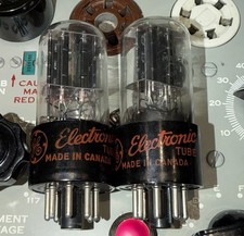  2 1940s Matching GE/MARCONI Canada Blackplate 6SN7 Tubes TV7 Tested Good
