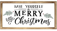 Merry Christmas Sign with Solid Wood Framed, 16 x 8 Inchs Wooden Sign for Chr...