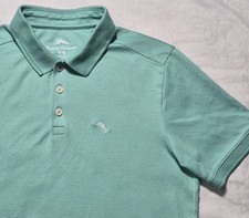 Tommy Bahama Polo Short Sleeve Shirt Men's Medium Blue Micro Striped Teal Aqua