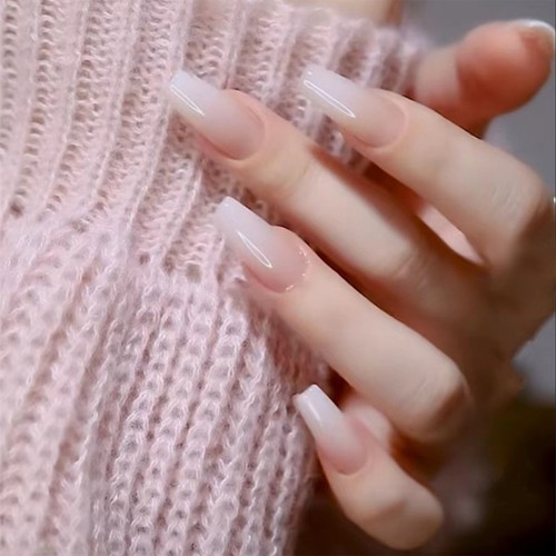 Long Square Press-on Nails Gradual Color French False Nails Finger Nail Decor - Picture 2 of 10